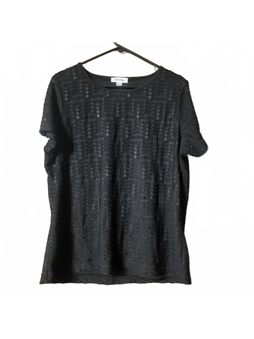 Calvin Klein Black Textured Short Sleeve Top - Large